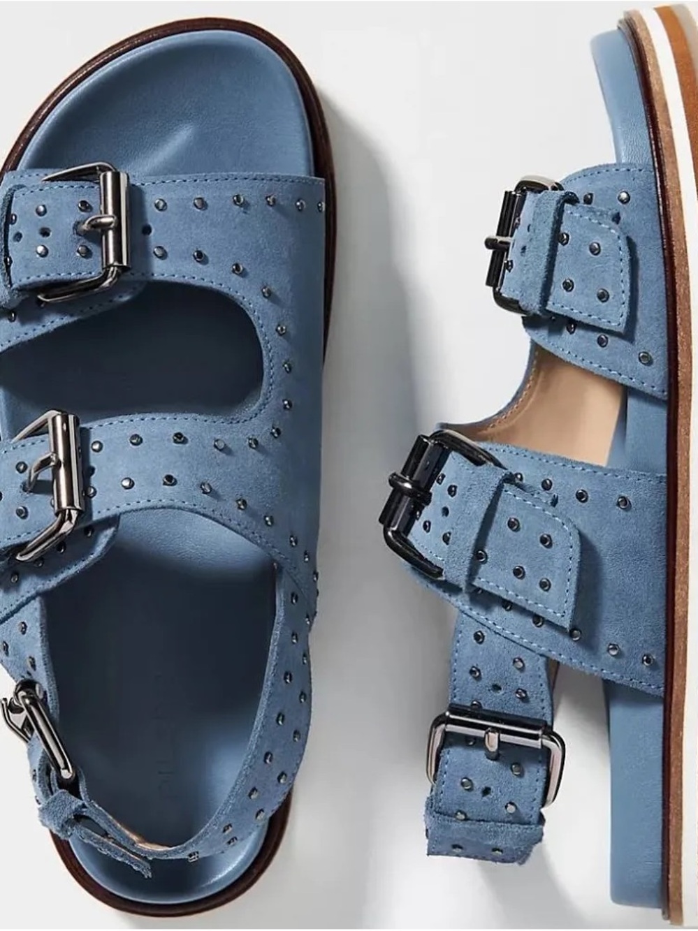 Anthropologie Pilcro Powder Blue Studded Suede Slingback Sandals EU 39